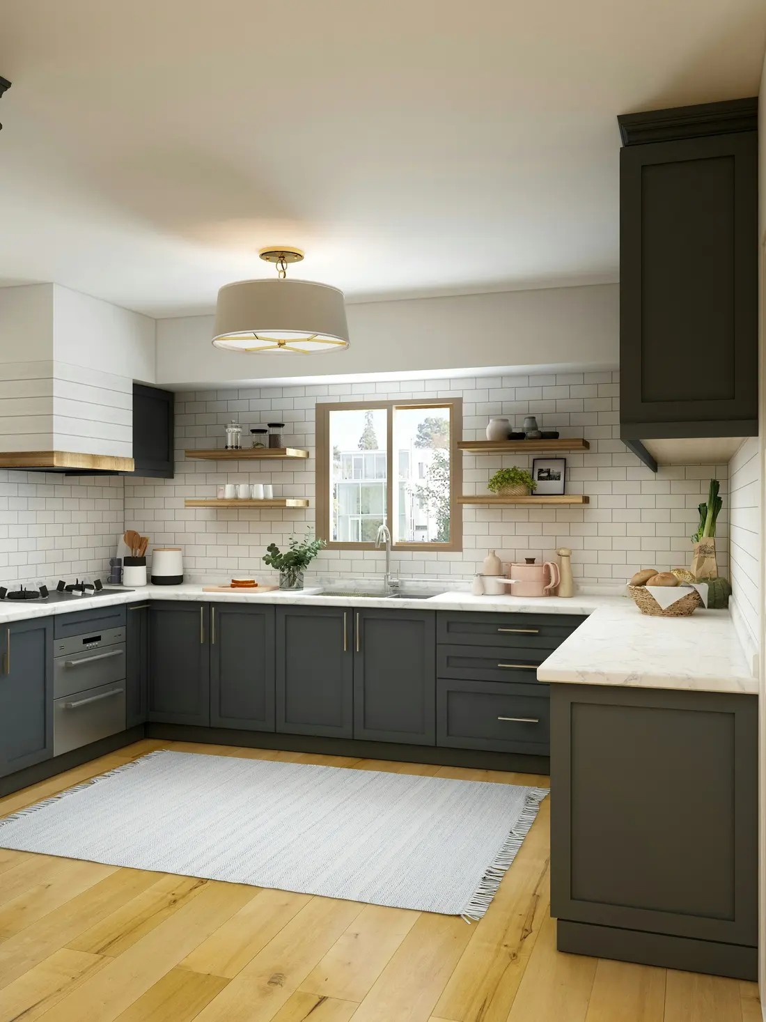 Bright custom kitchen with white cabinets and an island by Makiry Group in Sarasota, FL